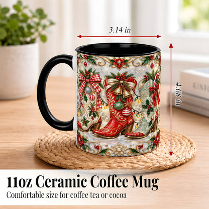 #pl[11oz|Black] Christmas Cowboy Boots Coffee Mug, Western Boots Mug, Ceramic Cup