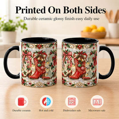 #pl[11oz|Black] Christmas Cowboy Boots Coffee Mug, Western Boots Mug, Ceramic Cup