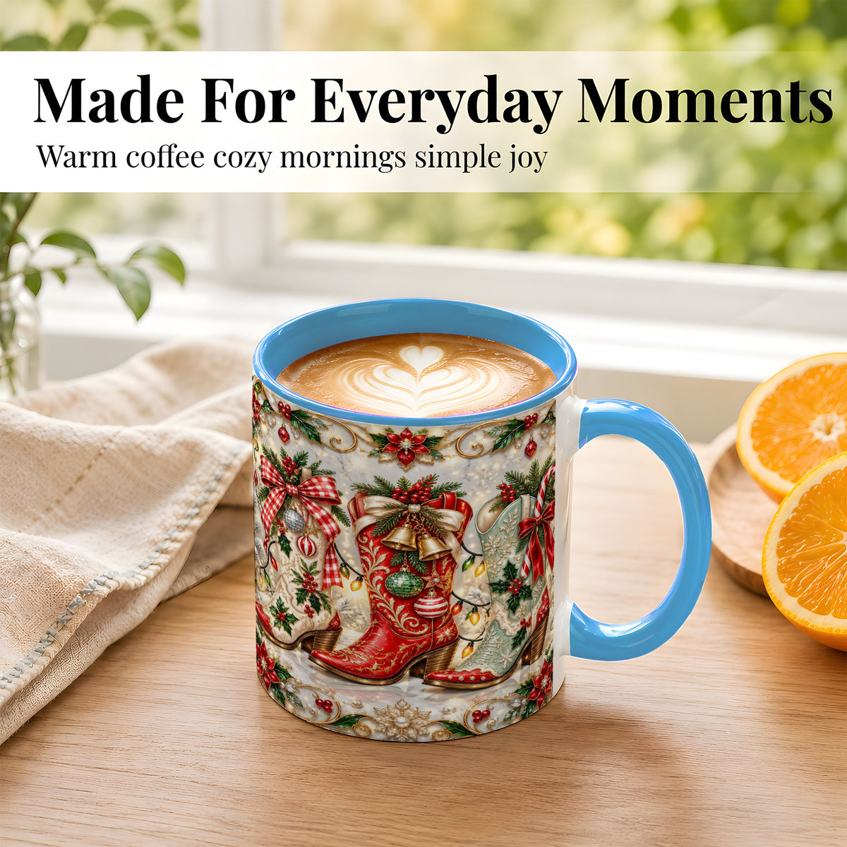 #pl[11oz|Blue] Christmas Cowboy Boots Coffee Mug, Western Boots Mug, Ceramic Cup