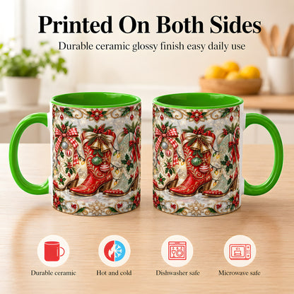 #pl[11oz|Green] Christmas Cowboy Boots Coffee Mug, Western Boots Mug, Ceramic Cup