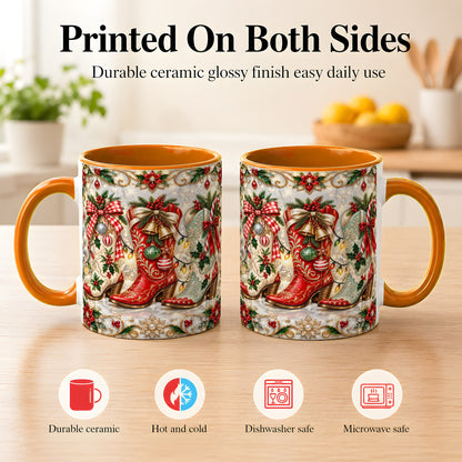 #pl[11oz|Orange] Christmas Cowboy Boots Coffee Mug, Western Boots Mug, Ceramic Cup