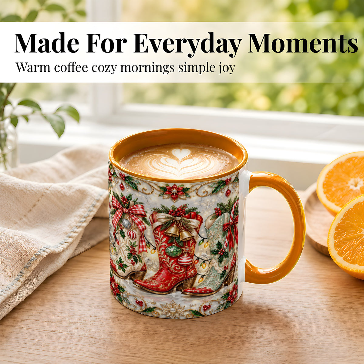 #pl[11oz|Orange] Christmas Cowboy Boots Coffee Mug, Western Boots Mug, Ceramic Cup