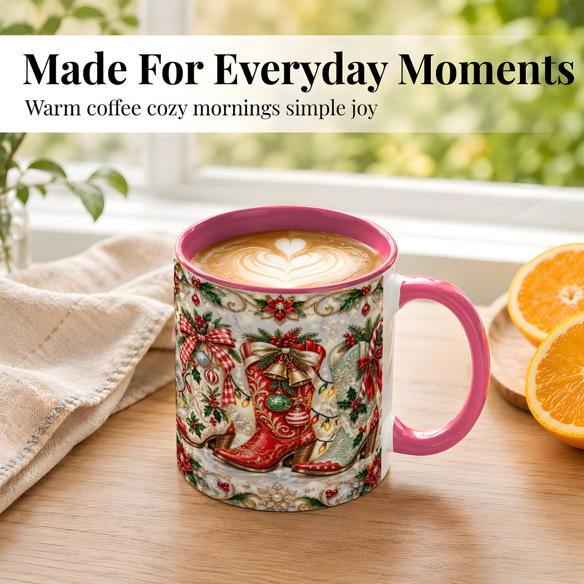 #pl[11oz|Pink] Christmas Cowboy Boots Coffee Mug, Western Boots Mug, Ceramic Cup