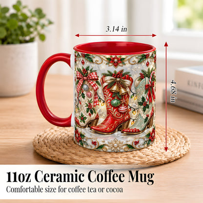 #pl[11oz|Red] Christmas Cowboy Boots Coffee Mug, Western Boots Mug, Ceramic Cup