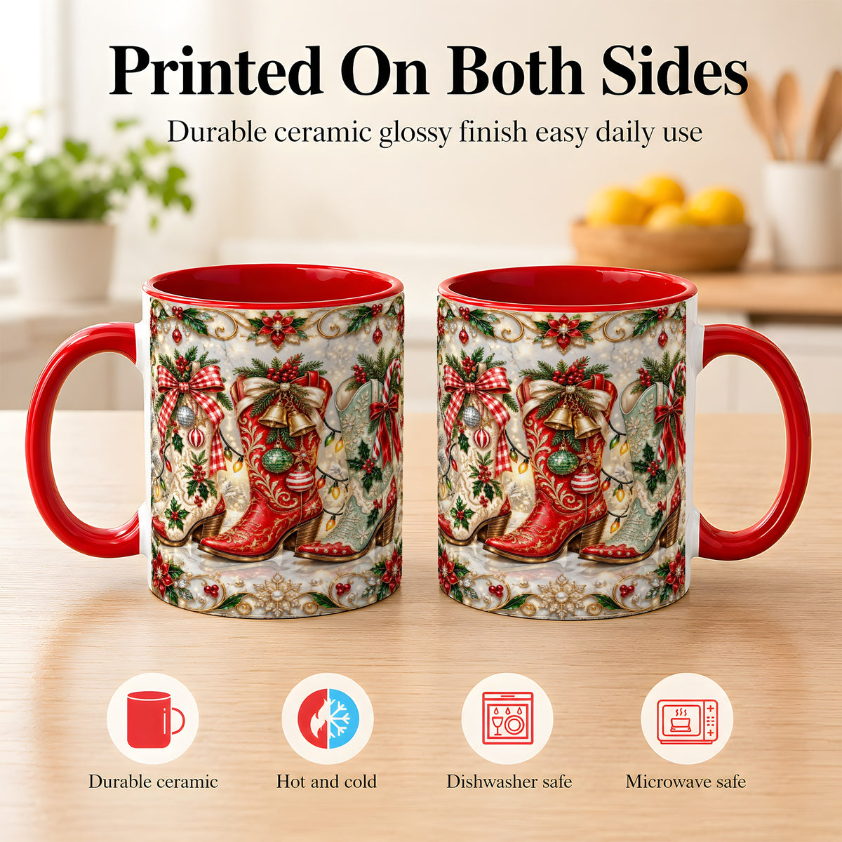 #pl[11oz|Red] Christmas Cowboy Boots Coffee Mug, Western Boots Mug, Ceramic Cup