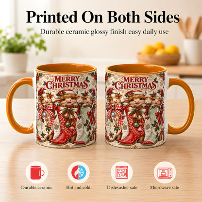 #pl[11oz|Orange] Christmas Cow Cowboy Boots Coffee Mug, Western Cow Mug, Ceramic Cup