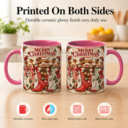 #pl[11oz|Pink] Christmas Cow Cowboy Boots Coffee Mug, Western Cow Mug, Ceramic Cup