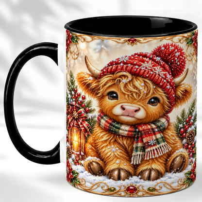 #pl[11oz|Black] Christmas Highland Cow Coffee Mug, Winter Cow Mug, Ceramic Cup