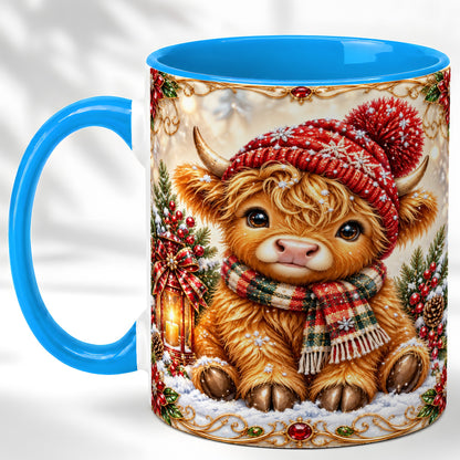 #pl[11oz|Blue] Christmas Highland Cow Coffee Mug, Winter Cow Mug, Ceramic Cup