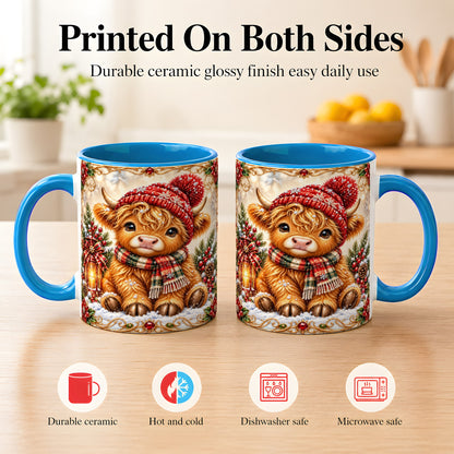 #pl[11oz|Blue] Christmas Highland Cow Coffee Mug, Winter Cow Mug, Ceramic Cup