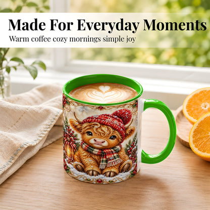 #pl[11oz|Green] Christmas Highland Cow Coffee Mug, Winter Cow Mug, Ceramic Cup