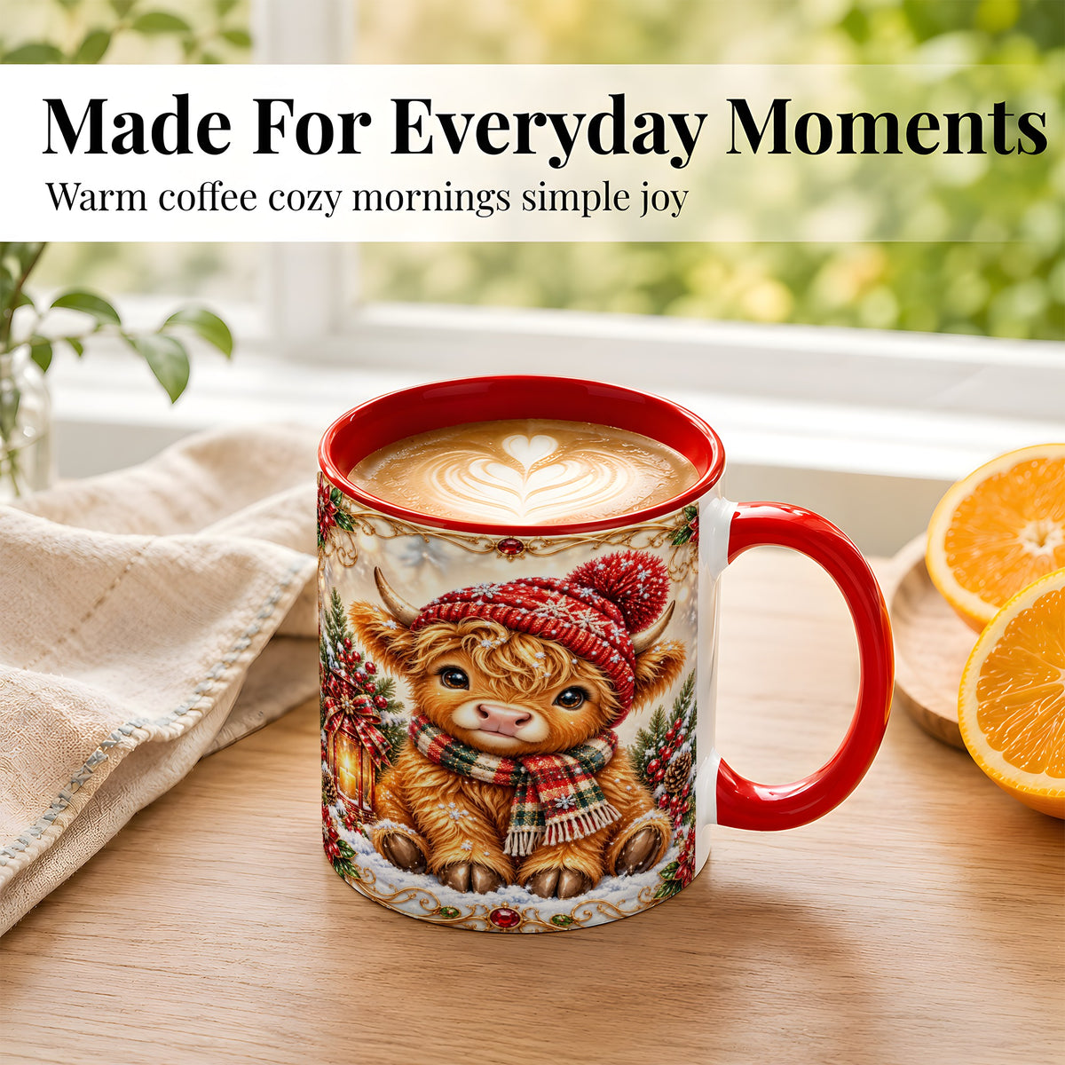 #pl[11oz|Red] Christmas Highland Cow Coffee Mug, Winter Cow Mug, Ceramic Cup