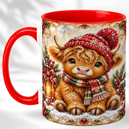 #pl[11oz|Red] Christmas Highland Cow Coffee Mug, Winter Cow Mug, Ceramic Cup