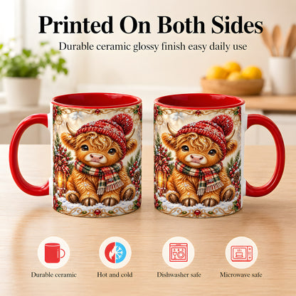 #pl[11oz|Red] Christmas Highland Cow Coffee Mug, Winter Cow Mug, Ceramic Cup