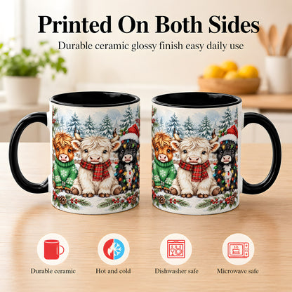 #pl[11oz|Black] Christmas Highland Cattle Coffee Mug, Festive Cow Mug, Ceramic Cup