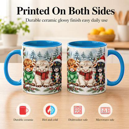 #pl[11oz|Blue] Christmas Highland Cattle Coffee Mug, Festive Cow Mug, Ceramic Cup