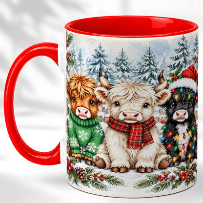 #pl[11oz|Red] Christmas Highland Cattle Coffee Mug, Festive Cow Mug, Ceramic Cup