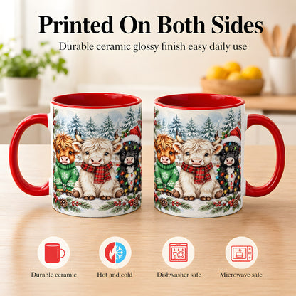 #pl[11oz|Red] Christmas Highland Cattle Coffee Mug, Festive Cow Mug, Ceramic Cup