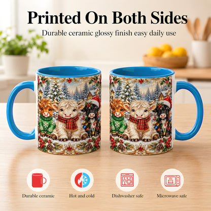 #pl[11oz|Blue] Jeweled Highland Cattle Coffee Mug, Christmas Cow Mug, Ceramic Cup
