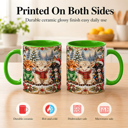 #pl[11oz|Green] Jeweled Highland Cattle Coffee Mug, Christmas Cow Mug, Ceramic Cup