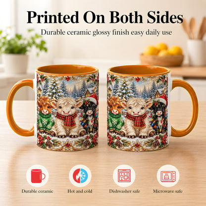 #pl[11oz|Orange] Jeweled Highland Cattle Coffee Mug, Christmas Cow Mug, Ceramic Cup