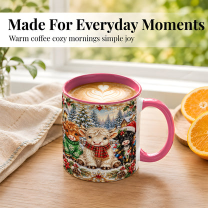 #pl[11oz|Pink] Jeweled Highland Cattle Coffee Mug, Christmas Cow Mug, Ceramic Cup