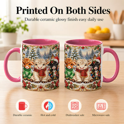 #pl[11oz|Pink] Jeweled Highland Cattle Coffee Mug, Christmas Cow Mug, Ceramic Cup