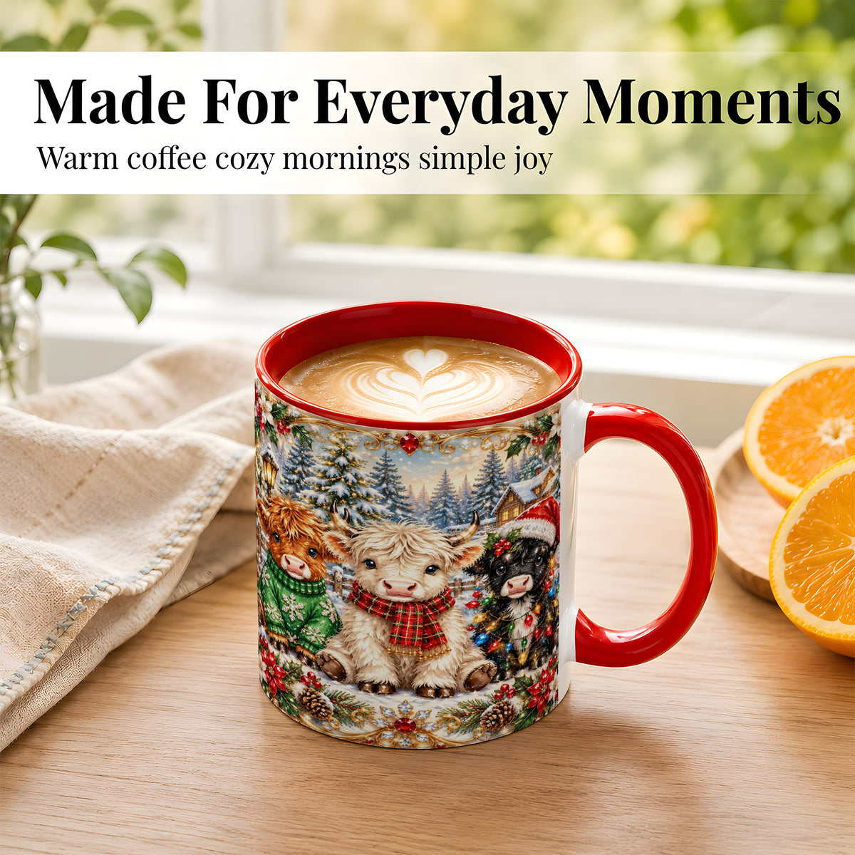 #pl[11oz|Red] Jeweled Highland Cattle Coffee Mug, Christmas Cow Mug, Ceramic Cup