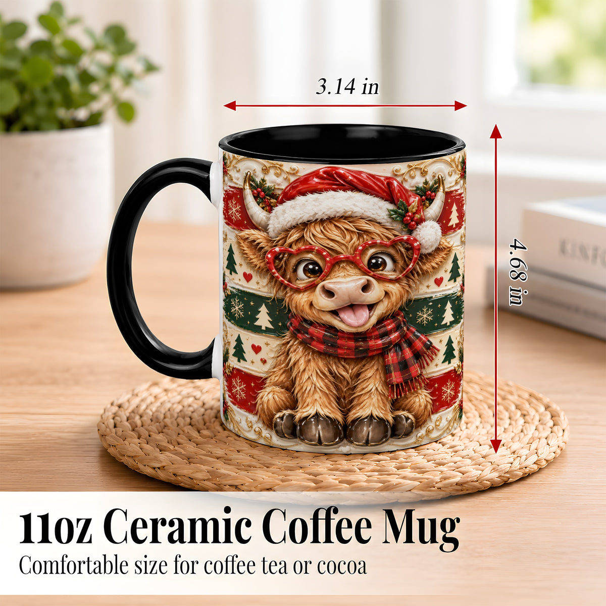 #pl[11oz|Black] Funny Highland Cow Coffee Mug, Christmas Cow Mug, Ceramic Cup