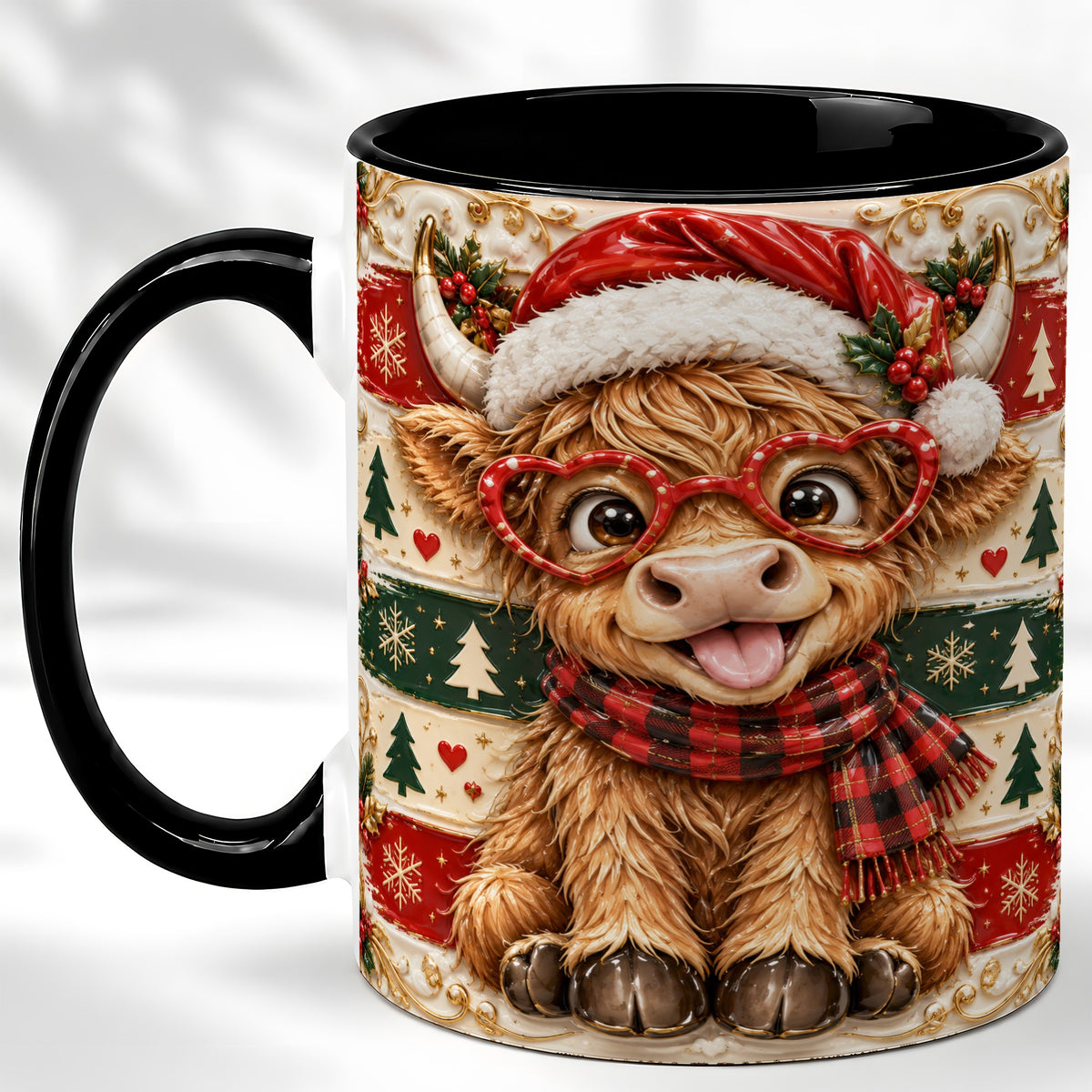 #pl[11oz|Black] Funny Highland Cow Coffee Mug, Christmas Cow Mug, Ceramic Cup