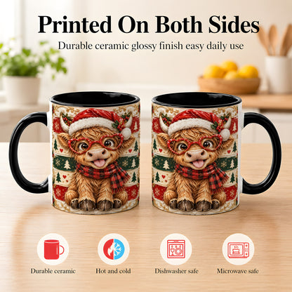 #pl[11oz|Black] Funny Highland Cow Coffee Mug, Christmas Cow Mug, Ceramic Cup