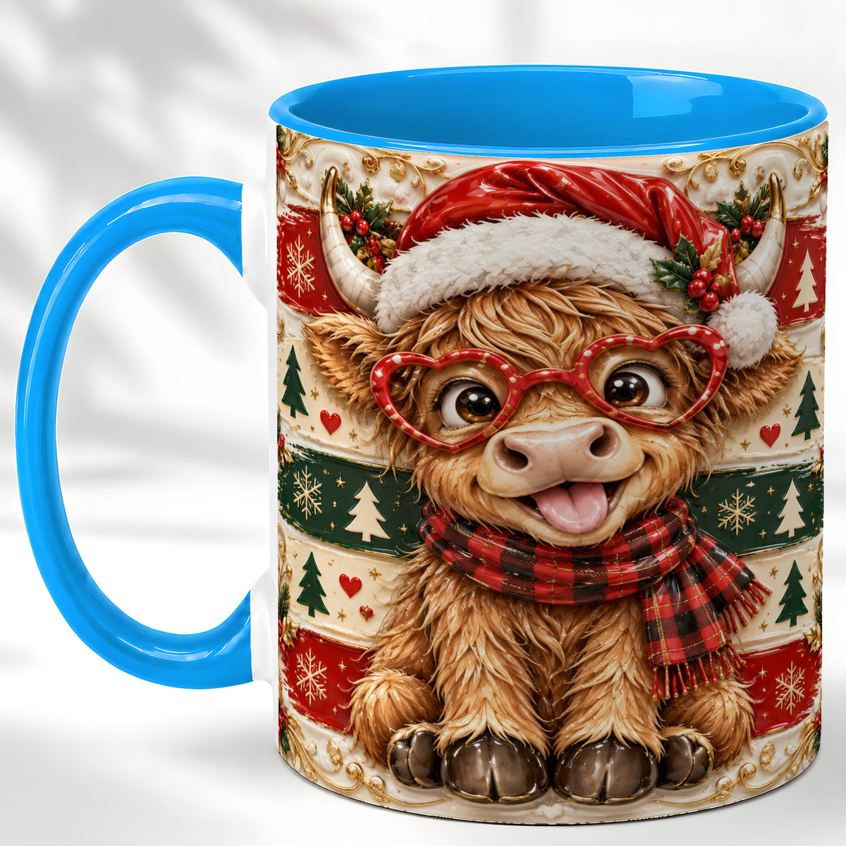 #pl[11oz|Blue] Funny Highland Cow Coffee Mug, Christmas Cow Mug, Ceramic Cup