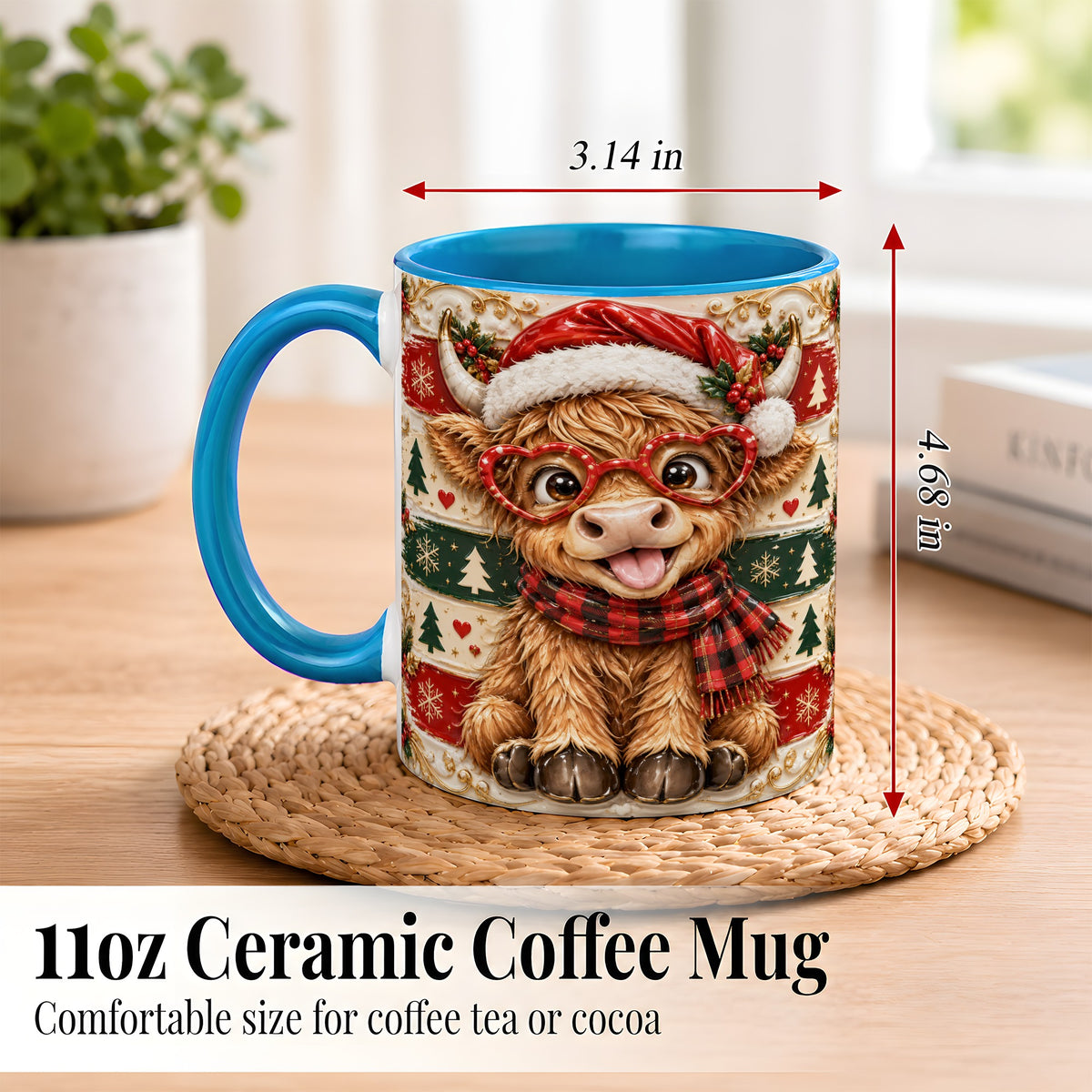 #pl[11oz|Blue] Funny Highland Cow Coffee Mug, Christmas Cow Mug, Ceramic Cup