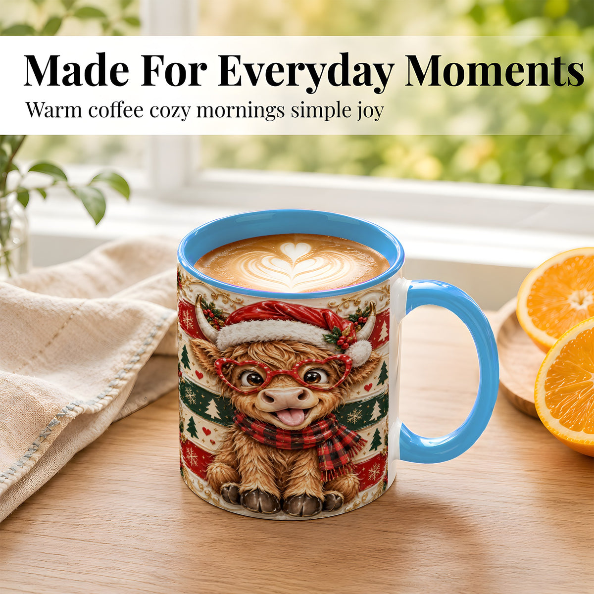 #pl[11oz|Blue] Funny Highland Cow Coffee Mug, Christmas Cow Mug, Ceramic Cup