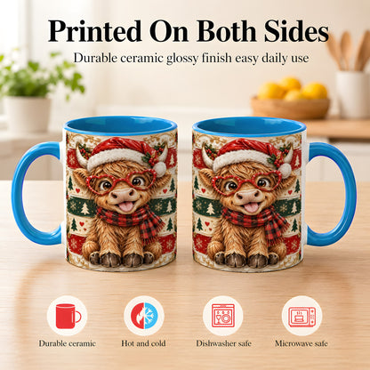 #pl[11oz|Blue] Funny Highland Cow Coffee Mug, Christmas Cow Mug, Ceramic Cup