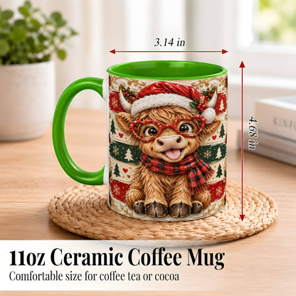 #pl[11oz|Green] Funny Highland Cow Coffee Mug, Christmas Cow Mug, Ceramic Cup