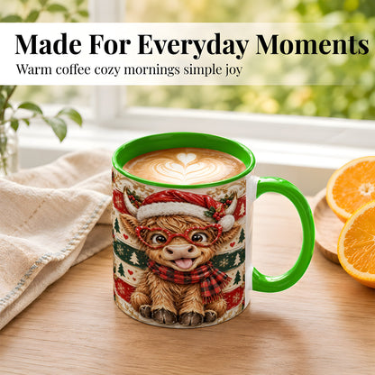 #pl[11oz|Green] Funny Highland Cow Coffee Mug, Christmas Cow Mug, Ceramic Cup