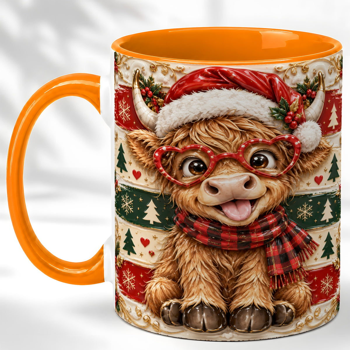 #pl[11oz|Orange] Funny Highland Cow Coffee Mug, Christmas Cow Mug, Ceramic Cup
