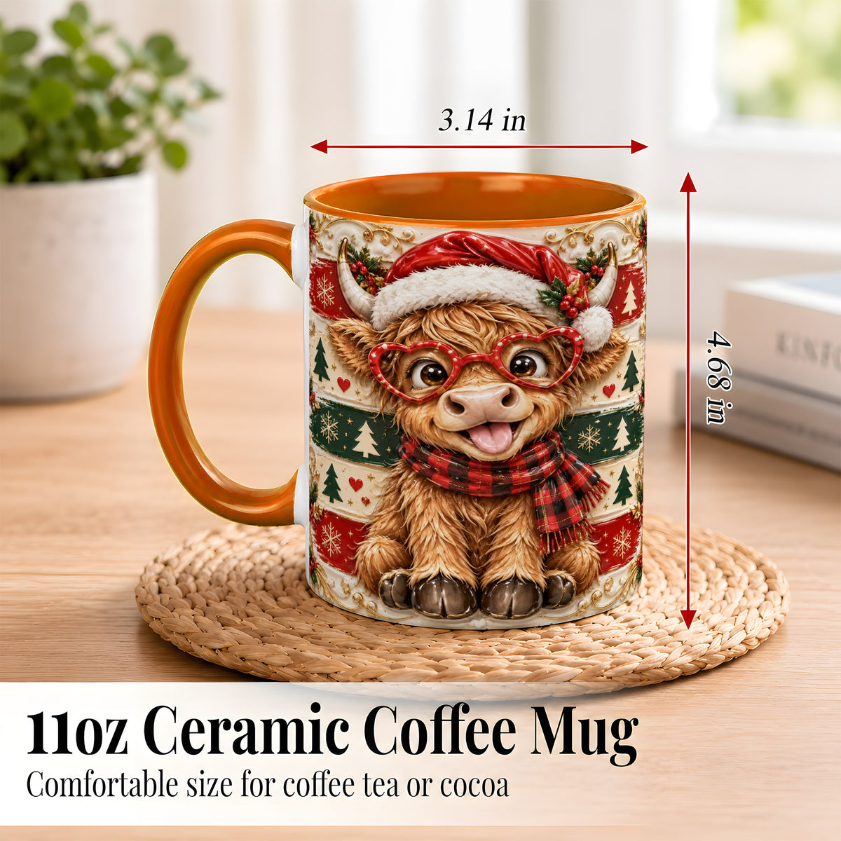 #pl[11oz|Orange] Funny Highland Cow Coffee Mug, Christmas Cow Mug, Ceramic Cup