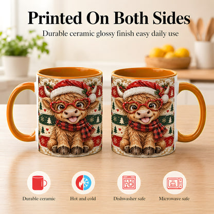 #pl[11oz|Orange] Funny Highland Cow Coffee Mug, Christmas Cow Mug, Ceramic Cup