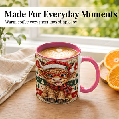 #pl[11oz|Pink] Funny Highland Cow Coffee Mug, Christmas Cow Mug, Ceramic Cup