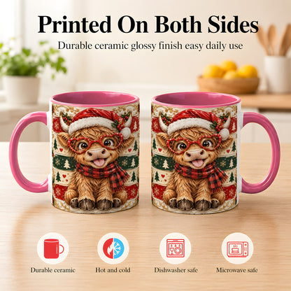 #pl[11oz|Pink] Funny Highland Cow Coffee Mug, Christmas Cow Mug, Ceramic Cup
