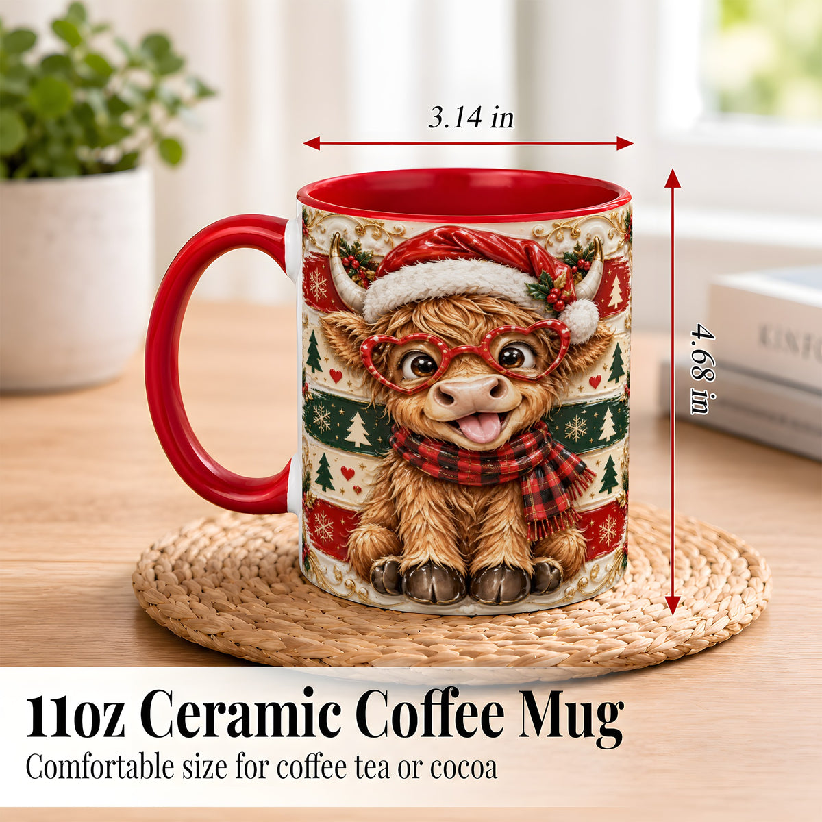 #pl[11oz|Red] Funny Highland Cow Coffee Mug, Christmas Cow Mug, Ceramic Cup