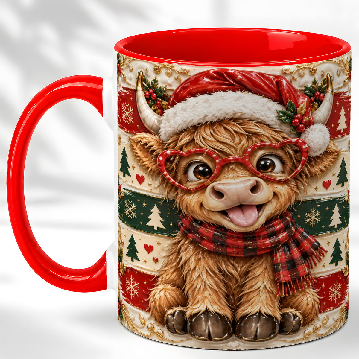 #pl[11oz|Red] Funny Highland Cow Coffee Mug, Christmas Cow Mug, Ceramic Cup