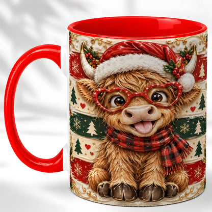 #pl[11oz|Red] Funny Highland Cow Coffee Mug, Christmas Cow Mug, Ceramic Cup