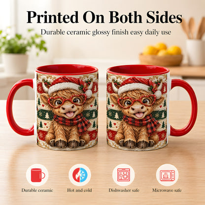 #pl[11oz|Red] Funny Highland Cow Coffee Mug, Christmas Cow Mug, Ceramic Cup