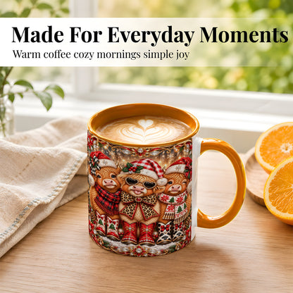 #pl[11oz|Orange] Christmas Cow Trio Coffee Mug, Western Holiday Mug, Ceramic Cup