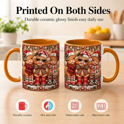 #pl[11oz|Orange] Christmas Cow Trio Coffee Mug, Western Holiday Mug, Ceramic Cup