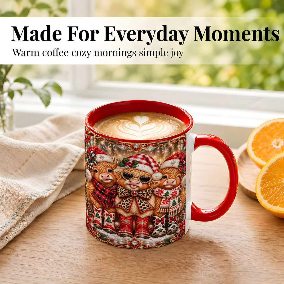 #pl[11oz|Red] Christmas Cow Trio Coffee Mug, Western Holiday Mug, Ceramic Cup