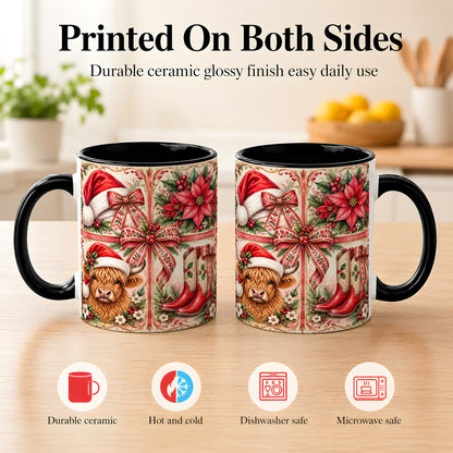 #pl[11oz|Black] Western Christmas Cow Coffee Mug, Highland Cow Mug, Ceramic Cup